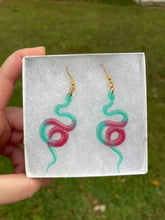 Load image into Gallery viewer, Teal &amp; Raspberry Snake Earrings
