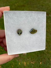 Load image into Gallery viewer, Green &amp; Blue Alien &amp; UFO Earrings
