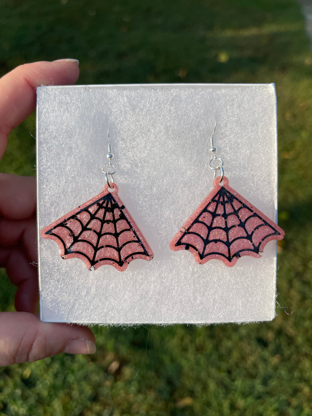 Pink Simmering Spiderweb Earrings