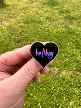 Load image into Gallery viewer, He / They Pronoun Heart Pin
