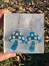 Load image into Gallery viewer, Blue &amp; Gold Foil Mushroom Earrings
