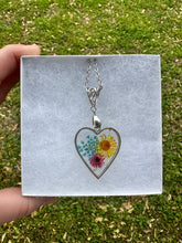 Load image into Gallery viewer, Pink, Yellow, &amp; Blue Floral Heart Necklace
