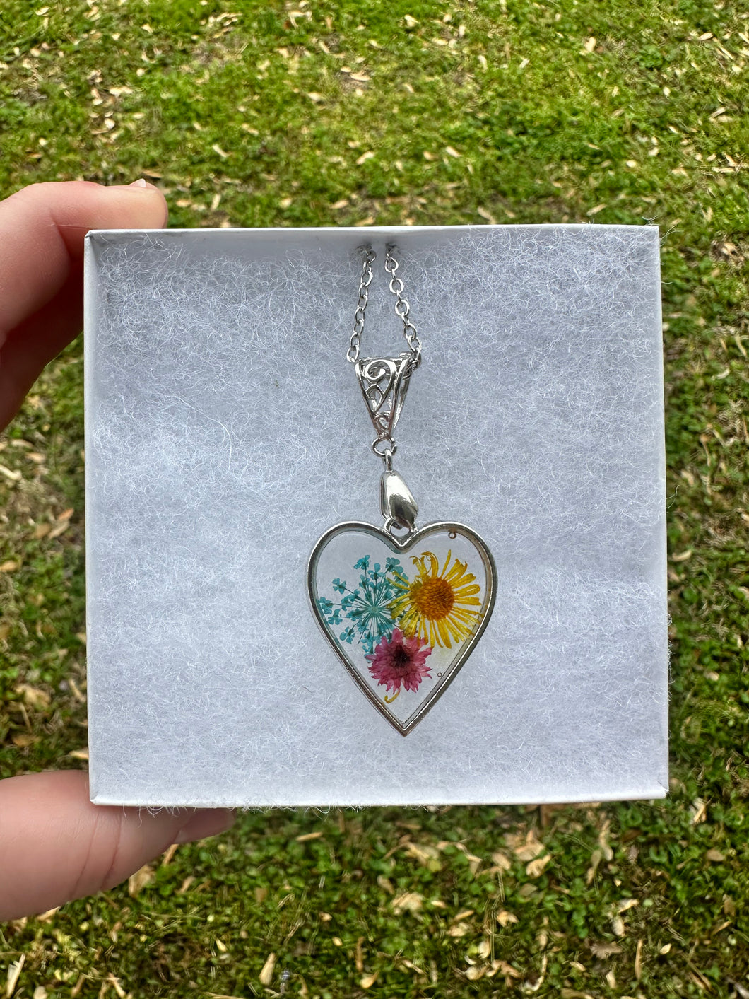 Pink, Yellow, & Blue Floral Heart Necklace
