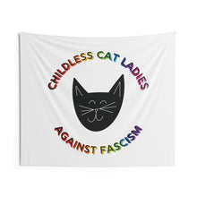 Load image into Gallery viewer, Childless Cat Ladies Against Fascism Indoor Wall Tapestry
