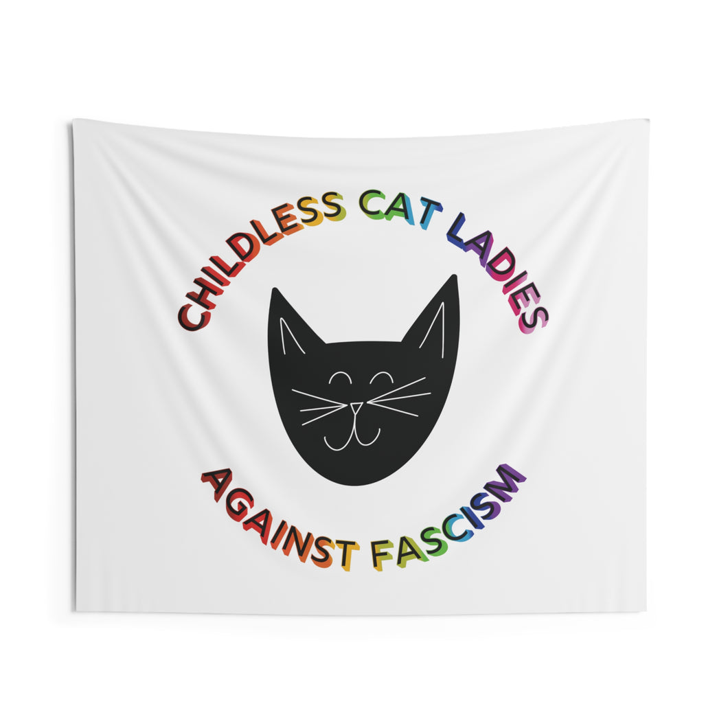 Childless Cat Ladies Against Fascism Indoor Wall Tapestry