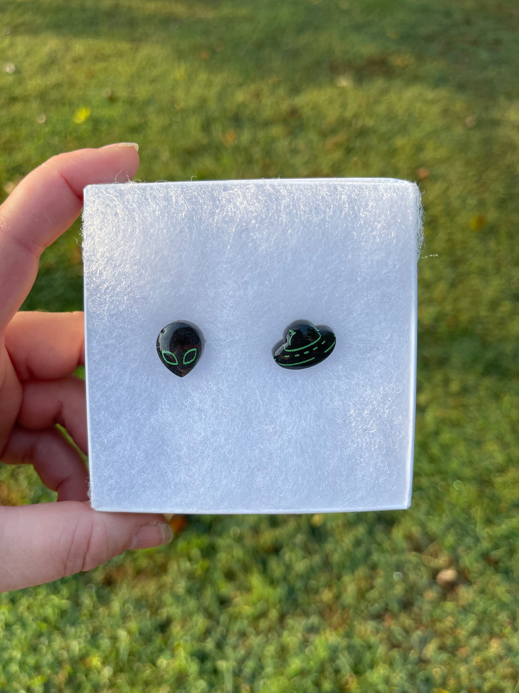 Black & Green Alien & UFO Earrings