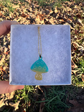 Load image into Gallery viewer, Teal &amp; Yellow Mushroom Necklace
