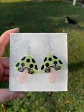 Load image into Gallery viewer, Green &amp; Pink Mushroom Earrings
