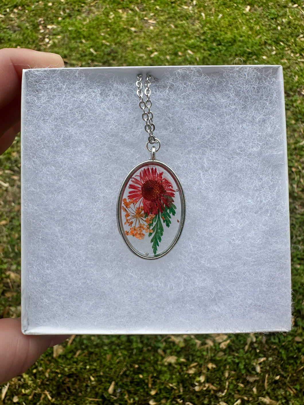 Orange, Red, & Green Floral Circle Necklace