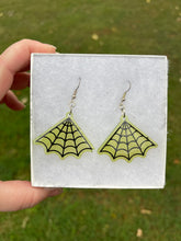 Load image into Gallery viewer, Lime Green Spiderweb Earrings
