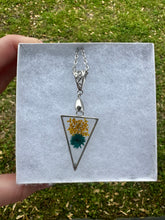 Load image into Gallery viewer, Teal &amp; Orange Floral Triangle Necklace
