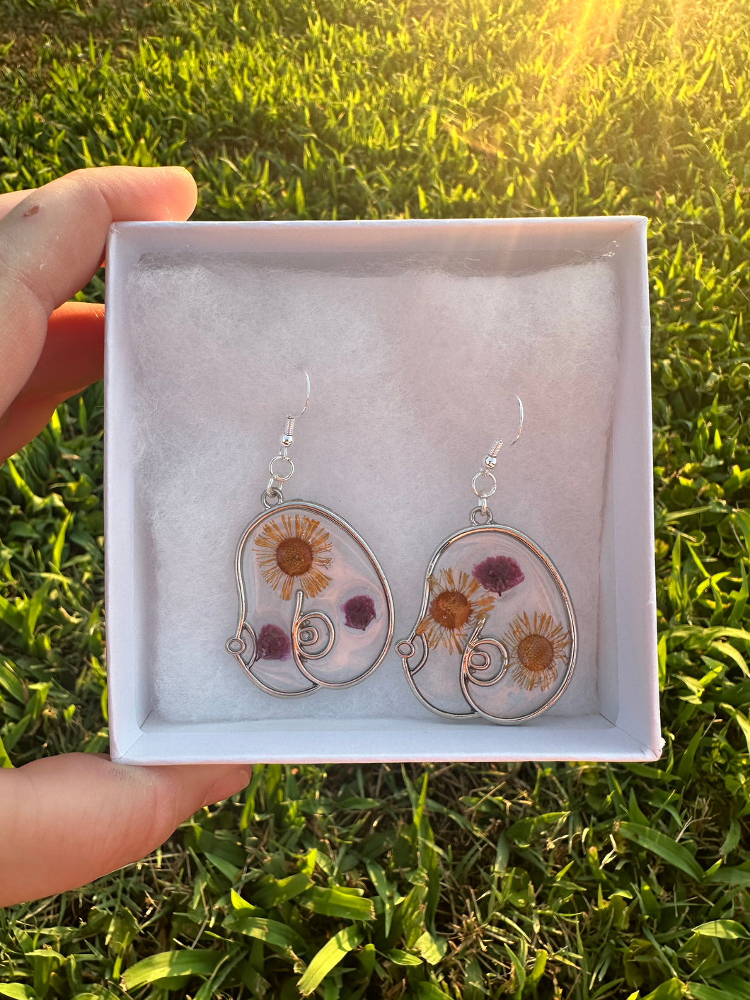 Purple and Orange Floral Boob Earrings