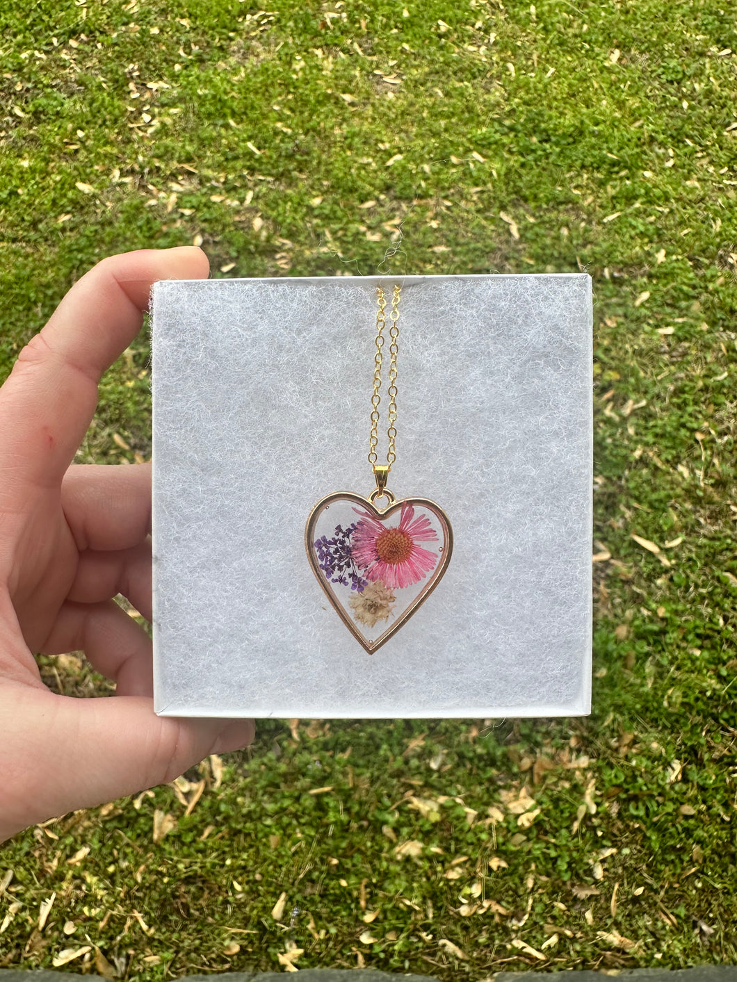 Purple, Pink, & White Floral Heart Necklace