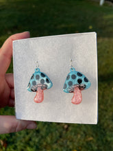 Load image into Gallery viewer, Small Blue &amp; Pink Mushroom Earrings
