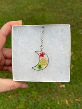 Load image into Gallery viewer, Pink, Green, &amp; Orange Floral Moon Necklace

