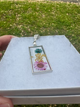 Load image into Gallery viewer, Teal, Orange, &amp; Pink Floral Square Necklace
