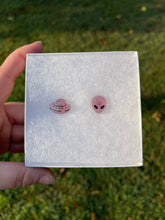 Load image into Gallery viewer, Pink Sparkly Alien &amp; UFO Earrings
