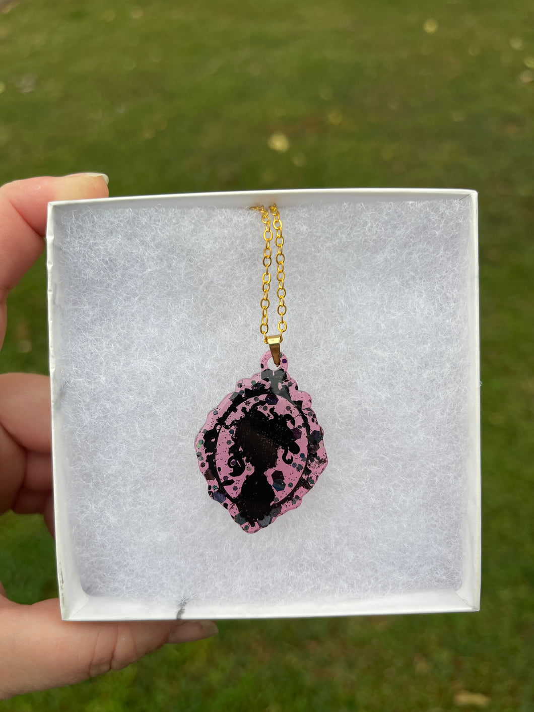 Purple & Black Medusa Silhouette Necklace