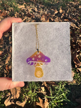 Load image into Gallery viewer, Purple &amp; Yellow Sparkly Mushroom Necklace
