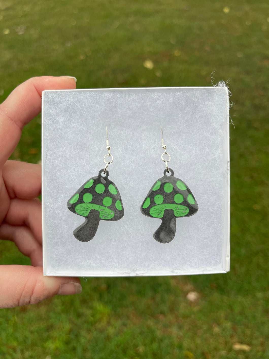 Small Black & Green Mushroom Earrings