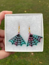 Load image into Gallery viewer, Turquoise &amp; Pink Spiderweb Earrings
