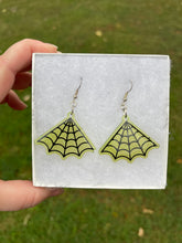 Load image into Gallery viewer, Lime Green Spiderweb Earrings
