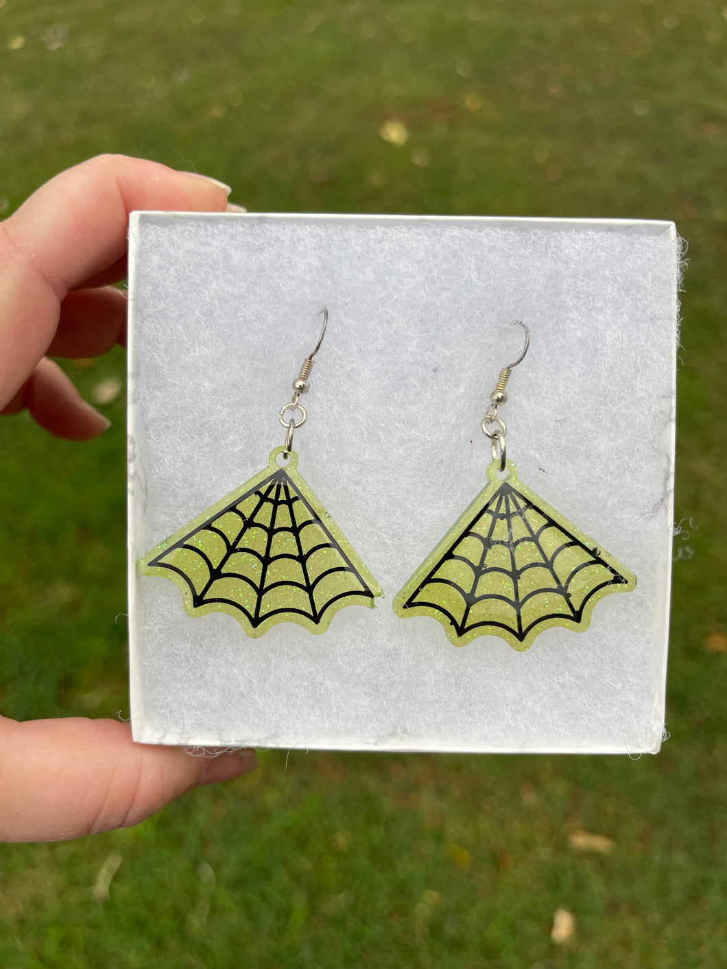 Lime Green Spiderweb Earrings