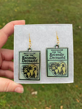 Load image into Gallery viewer, Green &amp; Gold Handbook of the Recently Deceased Earrings
