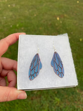 Load image into Gallery viewer, Blue, Purple, &amp; Grey Shimmery Wing Earrings
