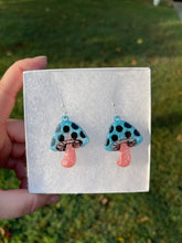 Load image into Gallery viewer, Small Blue &amp; Pink Mushroom Earrings
