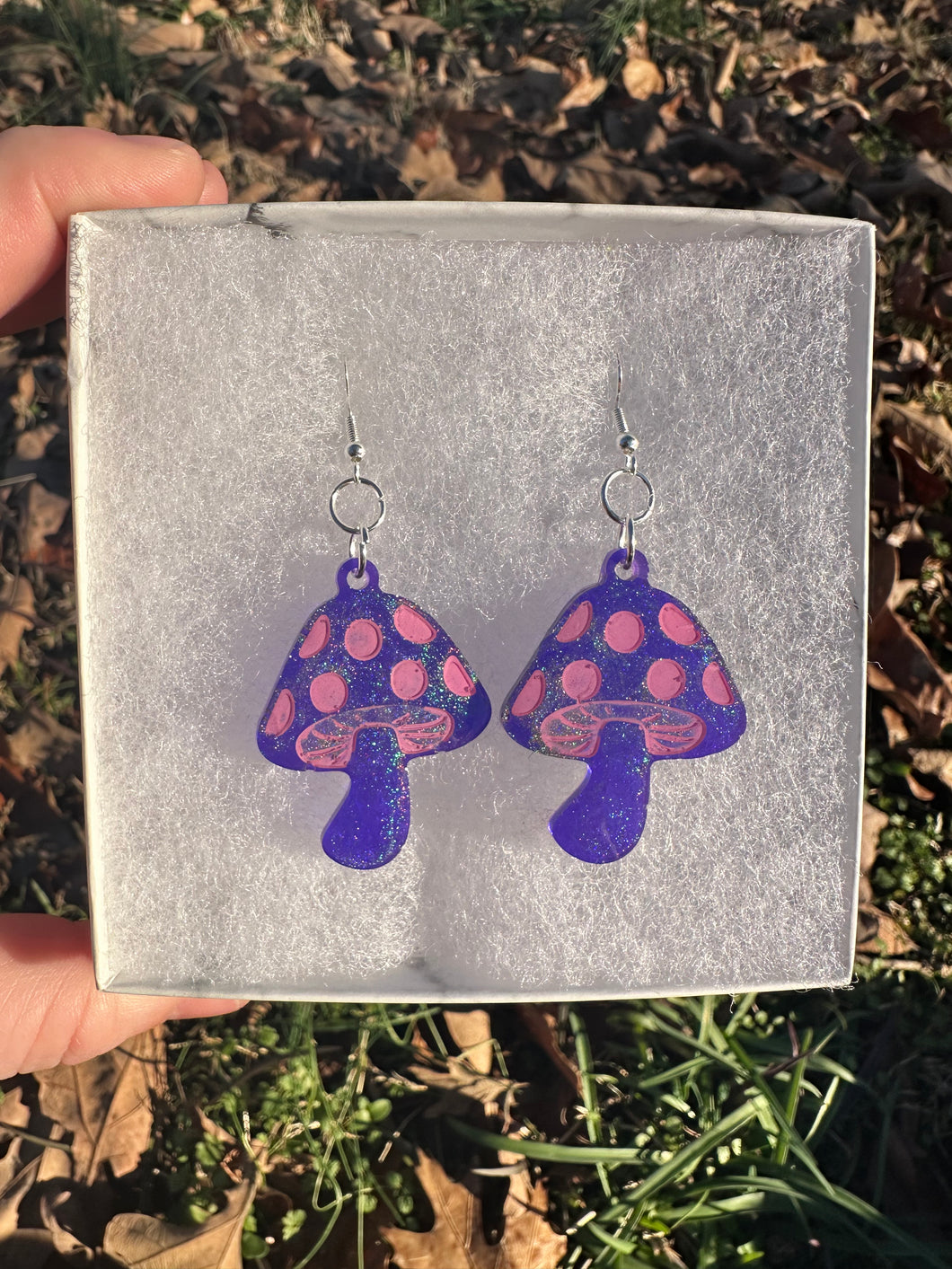 Purple & Color Changing Mushroom Earrings