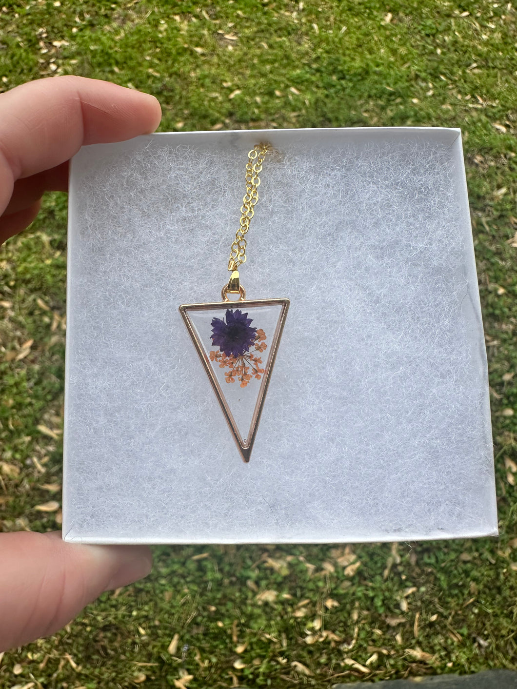 Orange & Purple Floral Triangle Necklace
