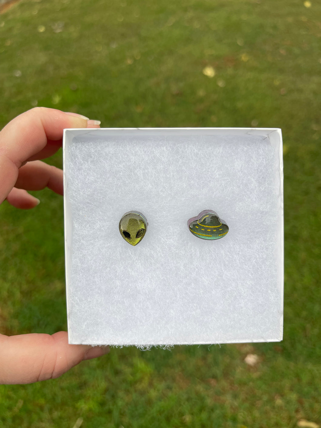Green Alien & UFO Earrings