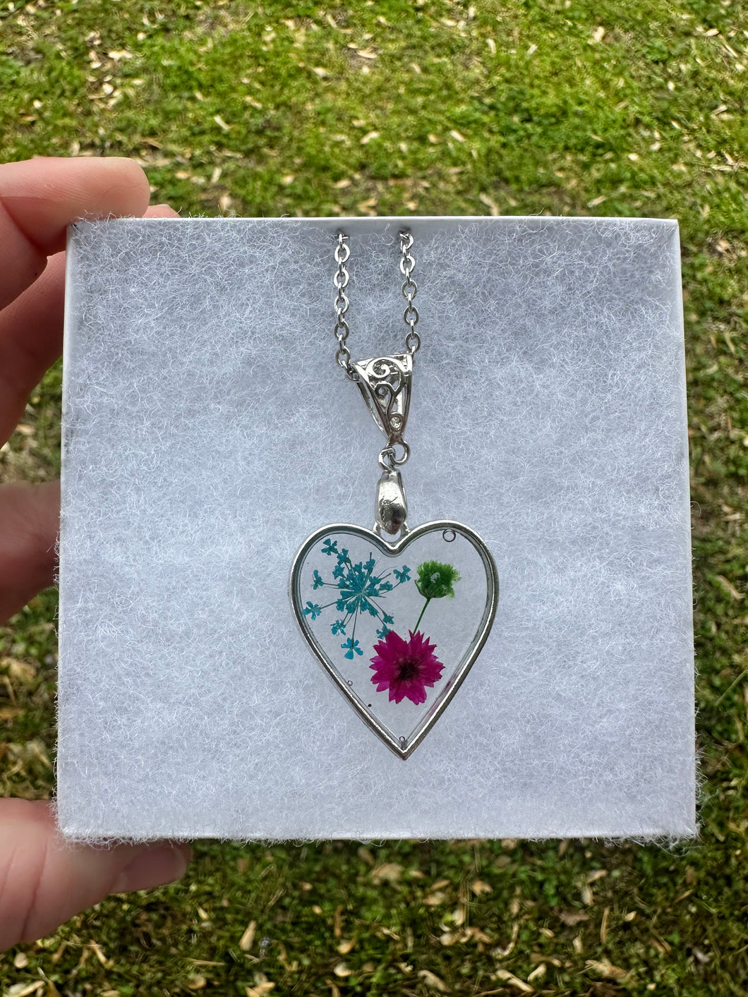 Blue, Pink, & Green Floral Heart Necklace