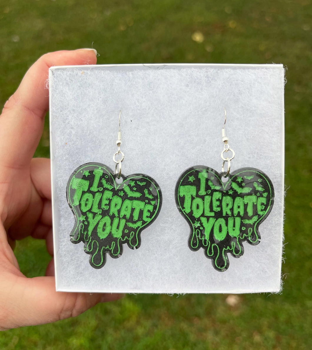 Black & Green I Tolerate You Earrings