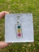 Load image into Gallery viewer, Teal, Orange, &amp; Pink Floral Square Necklace
