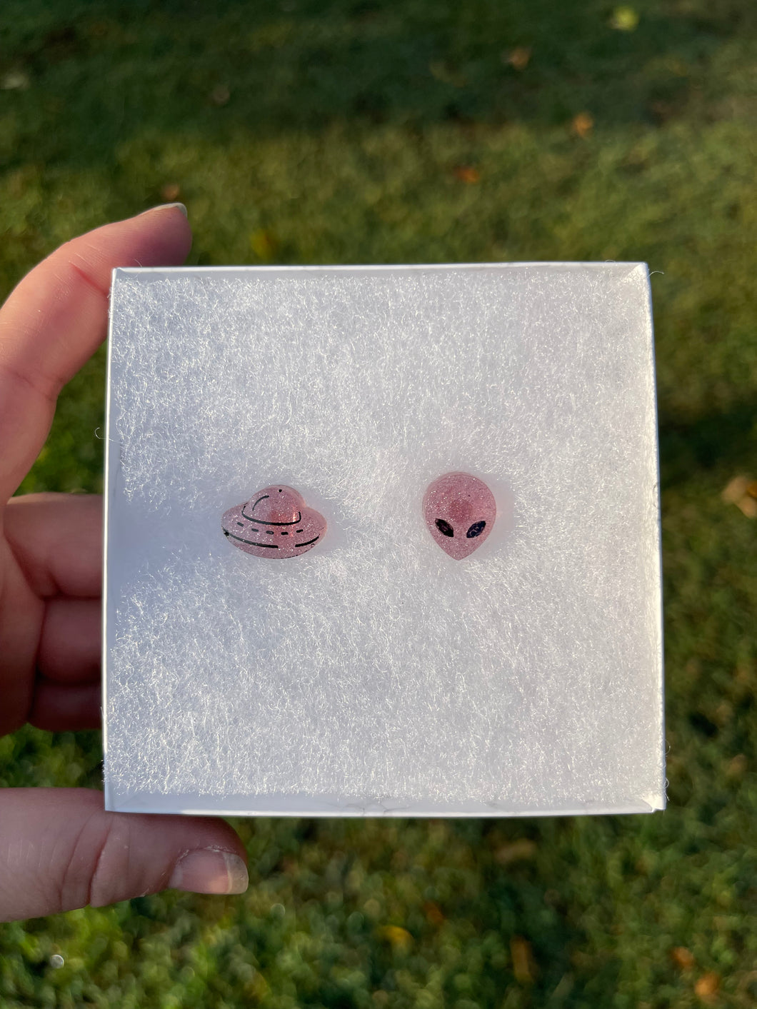 Pink Sparkly Alien & UFO Earrings