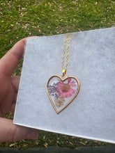 Load image into Gallery viewer, Purple, Pink, &amp; White Floral Heart Necklace
