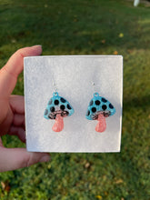 Load image into Gallery viewer, Small Blue &amp; Pink Mushroom Earrings
