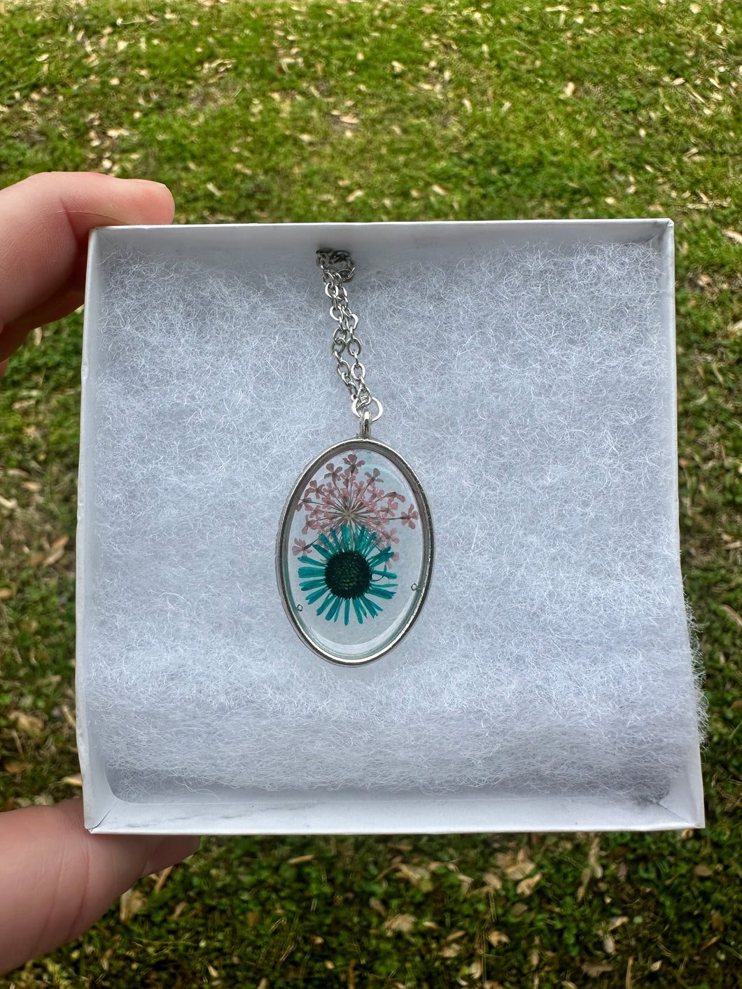 Pink & Teal Floral Circle Necklace