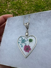 Load image into Gallery viewer, Blue, Pink, &amp; Green Floral Heart Necklace
