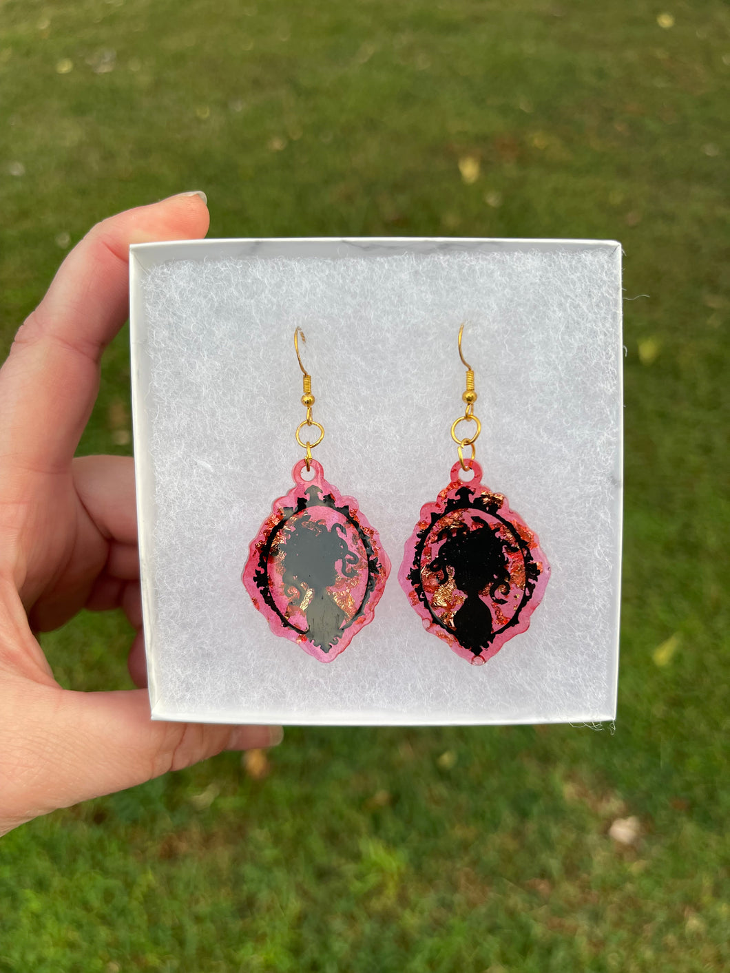 Pink & Gold Medusa Silhouette Earrings