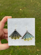 Load image into Gallery viewer, Blue &amp; Green Spiderweb Earrings
