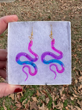 Load image into Gallery viewer, Purple Blue &amp; Pink Snake Earrings
