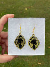 Load image into Gallery viewer, Green &amp; Gold Medusa Silhouette Earrings
