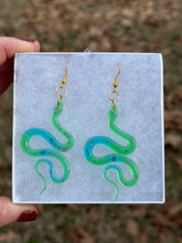 Load image into Gallery viewer, Blue &amp; Green Snake Earrings
