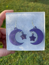 Load image into Gallery viewer, Purple Holographic Moon &amp; Star Earrings
