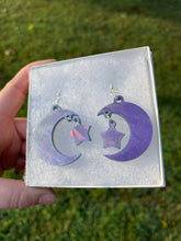 Load image into Gallery viewer, Purple Holographic Moon &amp; Star Earrings
