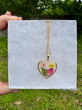 Load image into Gallery viewer, Pink Yellow &amp; Red Floral Heart Necklace
