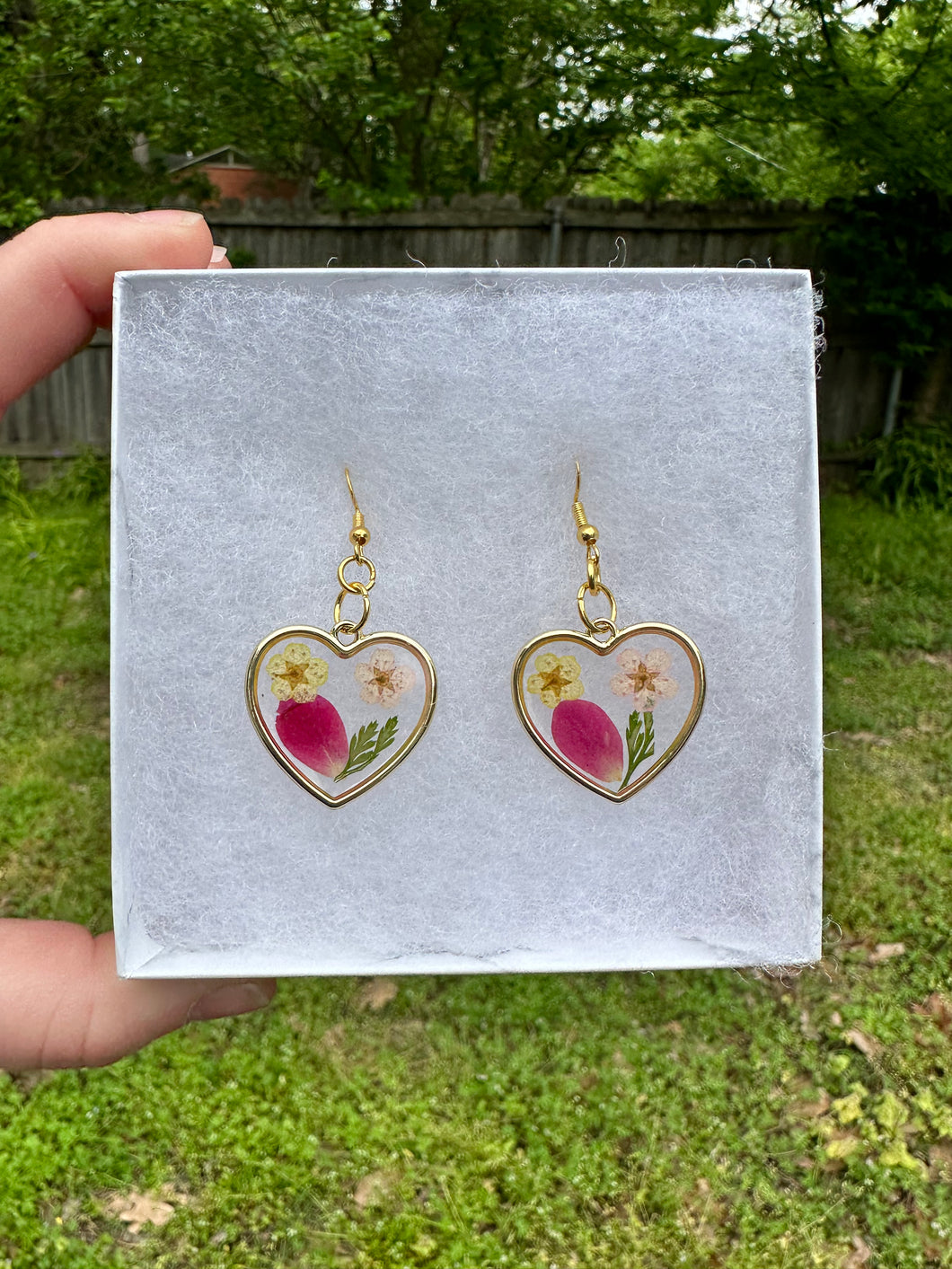 Pink Yellow & Red Floral Heart Earrings